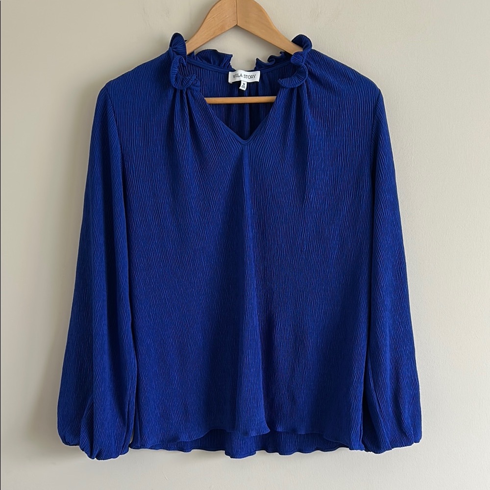 Willa Story Textured Ruffle V Neck Blouse Medium